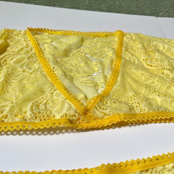 Nadhenri&co Two Tone Yellow Lace Lingerie Set Long Sleeve and High Waised Bottom - Picture 7 of 10